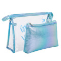 2 in 1 Custome Logo Women Beauty Makeup Pouch Mermaid Magic Colored Clear Cosmetic Bag